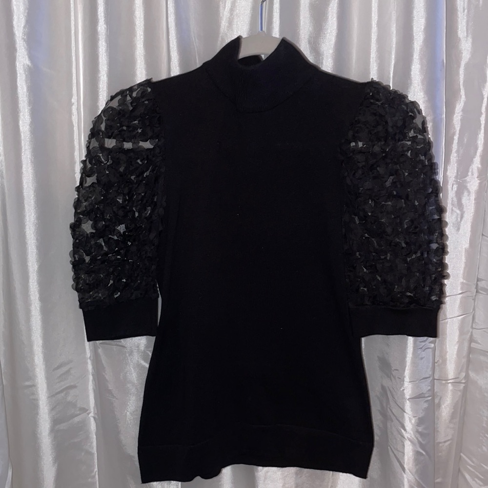 Puffy Sleeve Turtle Neck Fitted Top